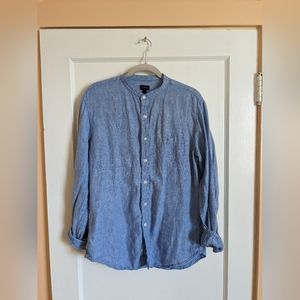 J Crew Baird McNutt Irish linen band collar chambray shirt large